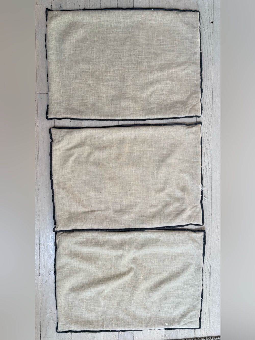 (3) 15”x22” Crate & Barrel Cotton Beige Pillow Covers and Matching Down Inserts